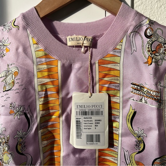 NWT Emilio Pucci Astrolabio Print Sleeveless Sweater Top in Purple - Picture 4 of 8